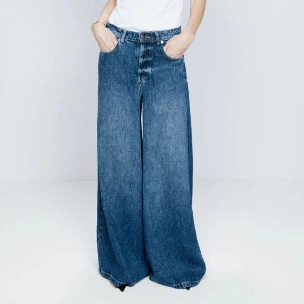 Raey Jeans Womens 26 Blue High Rise Wide Leg Relaxed Button Fly Denim Pants
